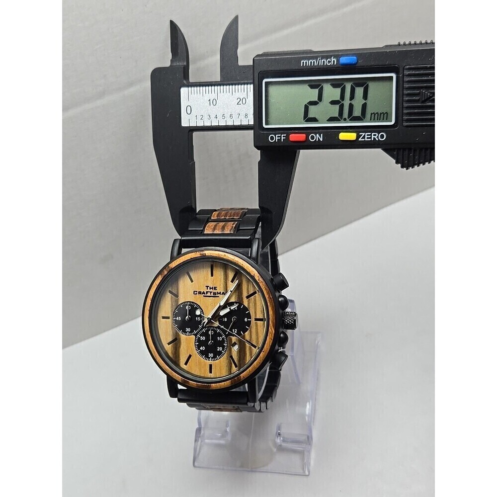 Danbury Mint The Craftsman Zebrawood Chrono Watch 44mm Quartz New Battery Date - Picture 7 of 12